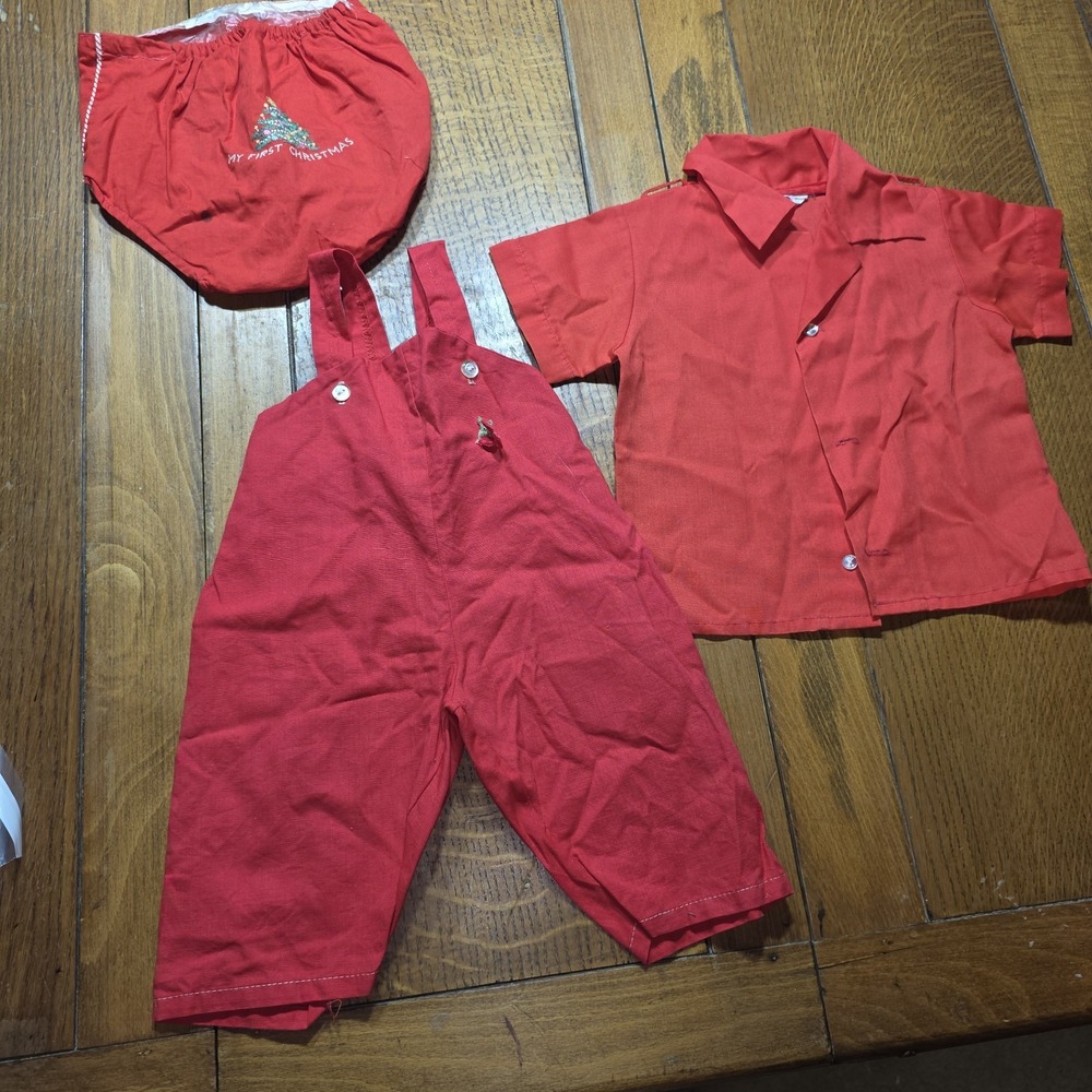 Small Lot Of Vintage 60s  First Christmas Toddler Clothes 12-24 Months‎ Red F